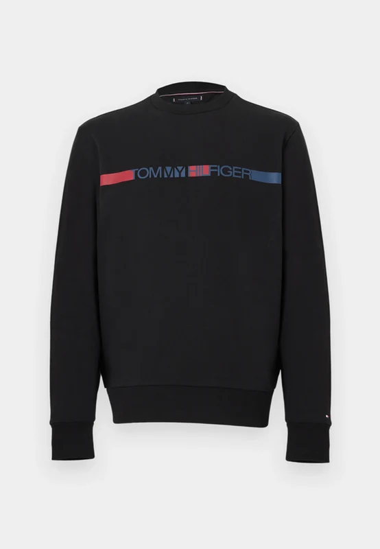 Tommy Hilfiger Mens Brand Stripe Sweatshirt Black / M