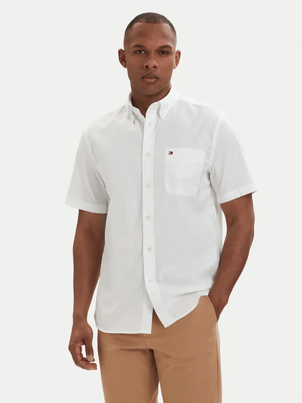 Tommy Hilfiger Mens Lightweight Short Sleeve Oxford Shirt White / L