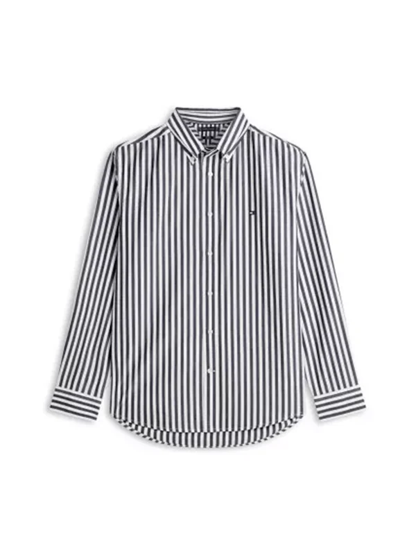 Tommy Hilfiger Mens TH Flex Regular Fit Stripe Poplin Shirt Black Stripe / L