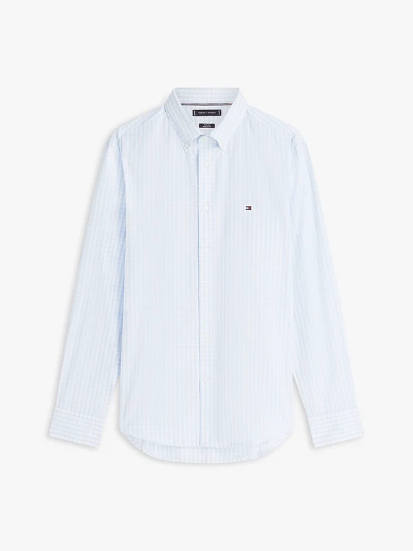 Tommy Hilfiger Mens TH Flex Regular Fit Gingham Check Poplin Shirt Sweet Blue Check / 2XL