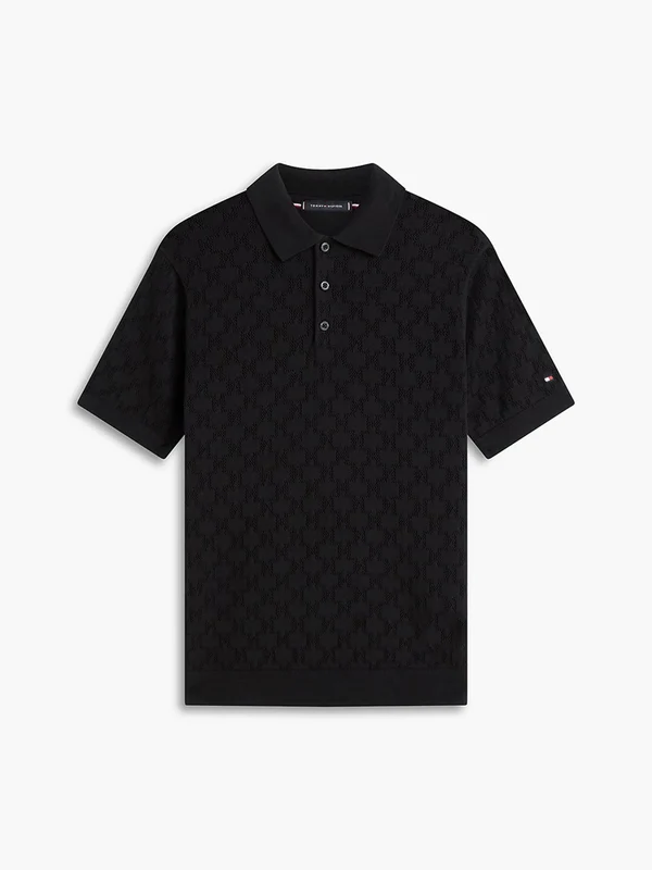 Tommy Hilfiger Mens Pointelle Pattern Polo - Black Black / L