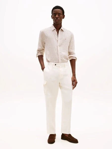 Tommy Hilfiger Mens Linen Essential Gingham Shirt - Sandalwood Sandalwood/Check / M