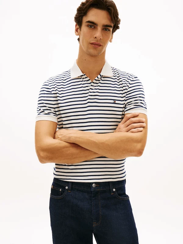 Tommy Hilfiger Mens Liquid Cotton Polo - Ivory Petal/Carbon Navy Ivory Petal/Carbon Navy / XXL