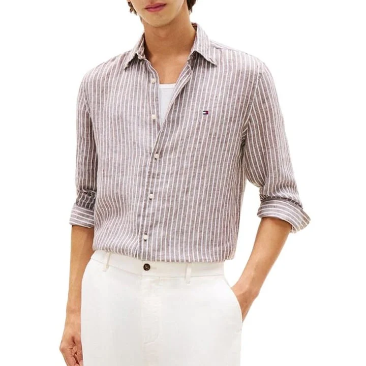 Tommy Hilfiger Linen Bengal Legacy Brown Stripe Shirt Legacy Brown Stripe / XL