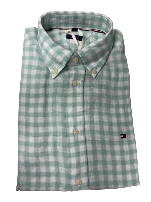 Tommy Hilfiger Mens Linen Essential Gingham Shirt - Mint Mint/Check / 2XL