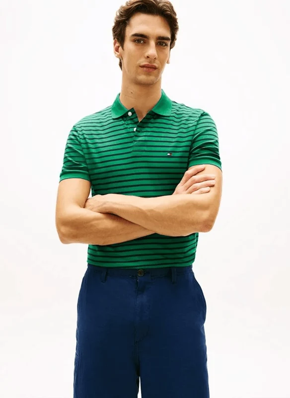 Tommy Hilfiger Mens Liquid Cotton Polo - Nouveau Green/Desert Sky Nouveau Green/Desert Sky / L