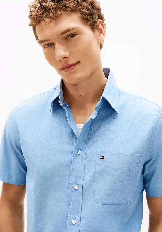 Tommy Hilfiger Mens Lightweight Short Sleeve Oxford Shirt Blue / M