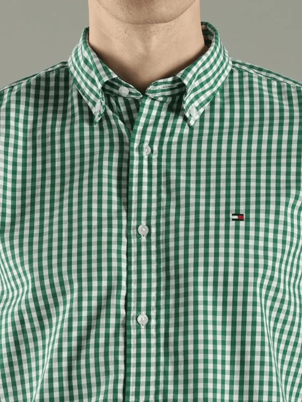 Tommy Hilfiger Mens TH Flex Regular Fit Gingham Check Poplin Shirt Nouveau Green Check / L