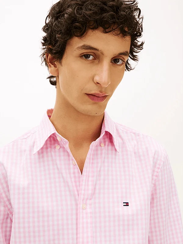 Tommy Hilfiger Mens TH Flex Regular Fit Gingham Check Poplin Shirt Classic Pink Check / 2XL
