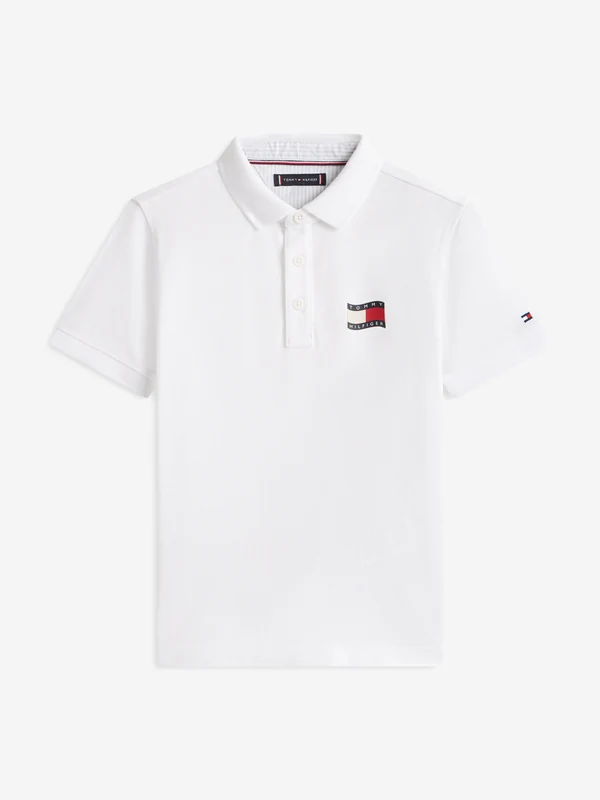 Tommy Hilfiger Boys Wavy Flag Polo Shirt in White White / 3 Yrs