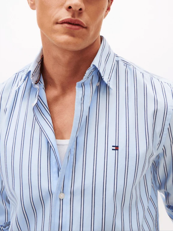 Tommy Hilfiger Mens TH Flex Regular Fit Stripe Poplin Shirt Sweet Blue Stripe / 2XL