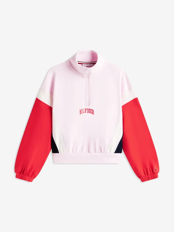 Tommy Hilfiger Girls Varsity Half Zip Sweatshirt in Pink Pink / 10 Yrs