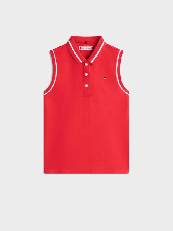 Tommy Hilfiger - Girls' Tipped Collar Sleeveless Polo Shirt Red / 14