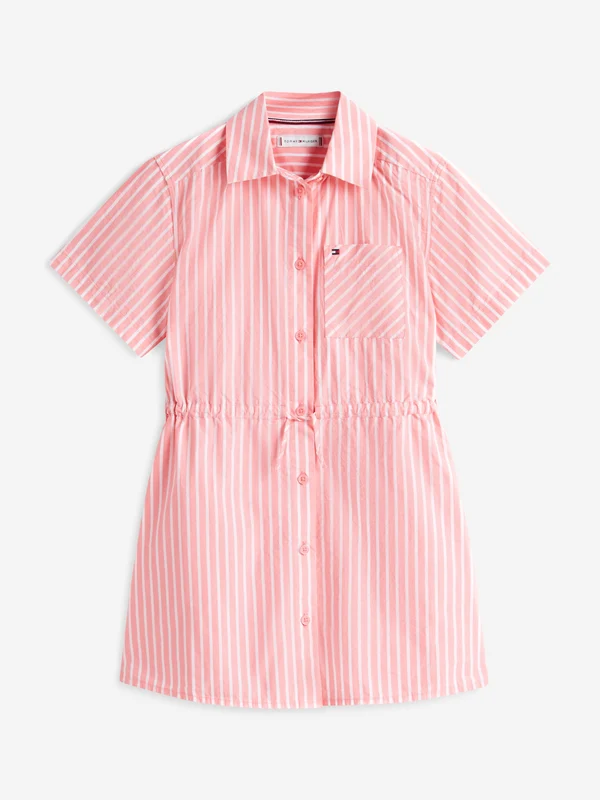 Tommy Hilfiger Girls Poplin Striped Shirt Dress in Pink Pink / 4 Yrs