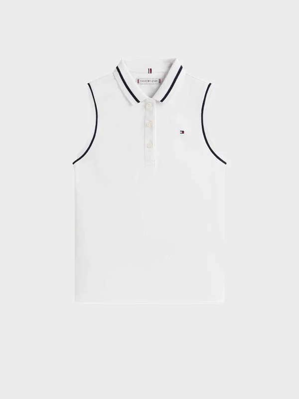 Tommy Hilfiger - Girls' Tipped Collar Sleeveless Polo Shirt White / 10