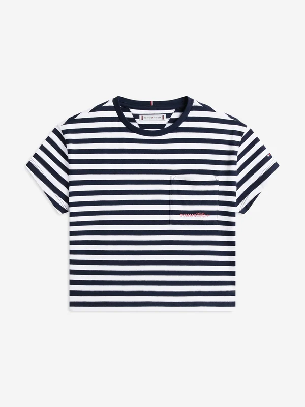 Tommy Hilfiger Girls Striped Cotton T-Shirt in Navy Navy / 14 Yrs
