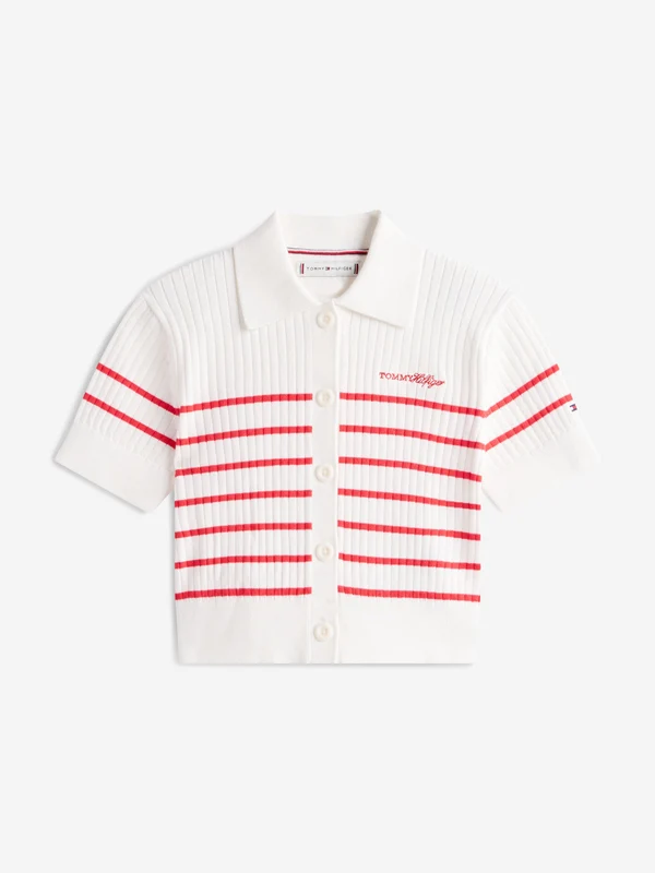 Tommy Hilfiger Girls Ribbed Polo Sweater Top in White White / 12 Yrs