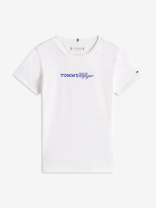 Tommy Hilfiger Girls Tommy Script T-Shirt in White Multicoloured / 10 Yrs