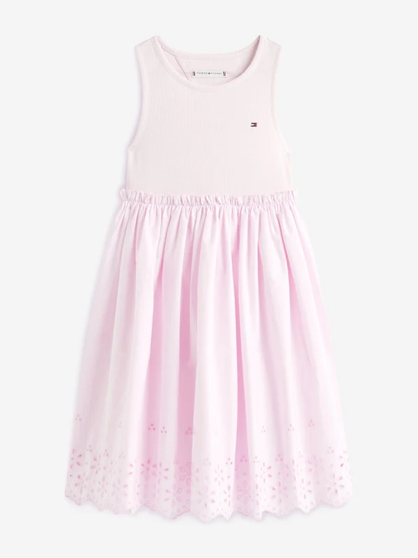 Tommy Hilfiger Girls Broderie Anglaise Combi Dress in Pink Pink / 14 Yrs