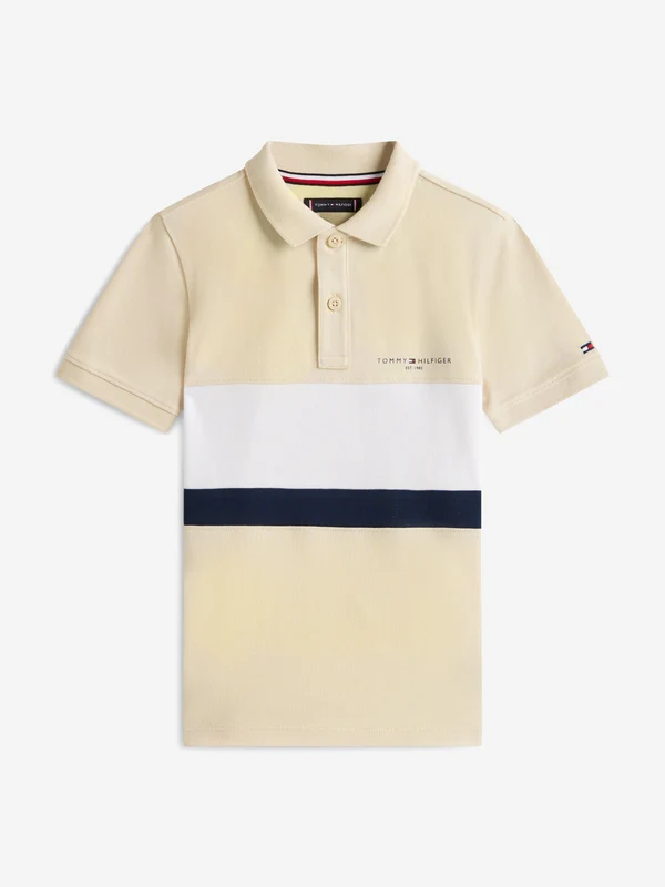 Tommy Hilfiger Boys Mini Corp Colourblock Polo Shirt in Beige Beige / 4 Yrs
