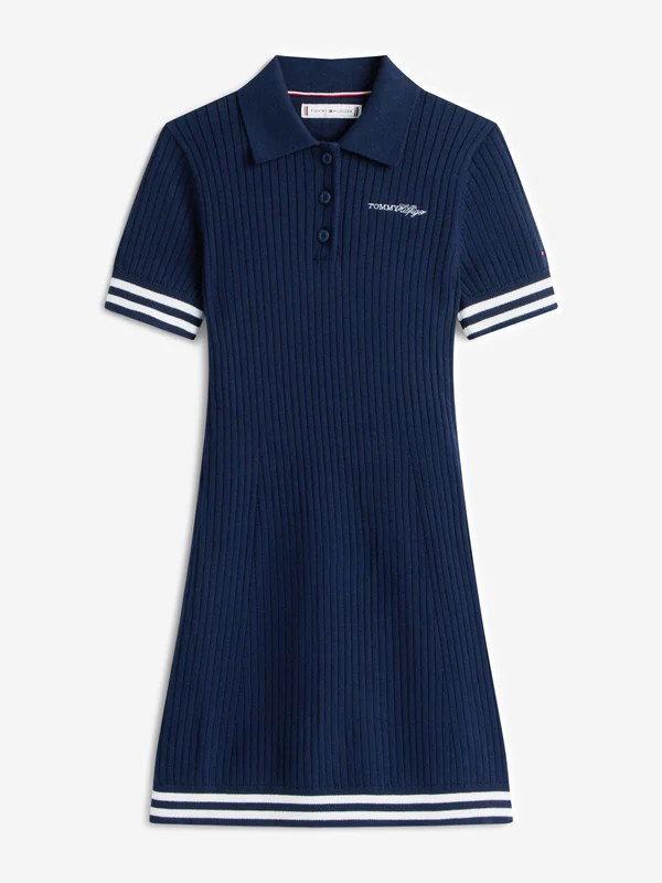 Tommy Hilfiger Girls Sweater Polo Dress in Navy Multicoloured / 8 Yrs