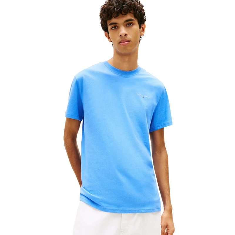 T-Shirt Uomo Tommy Jeans Linear Logo Azzurro L