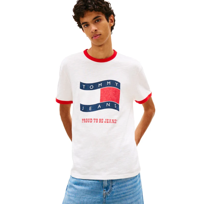 T-Shirt Uomo Tommy Jeans Wavy Bianco Rosso S