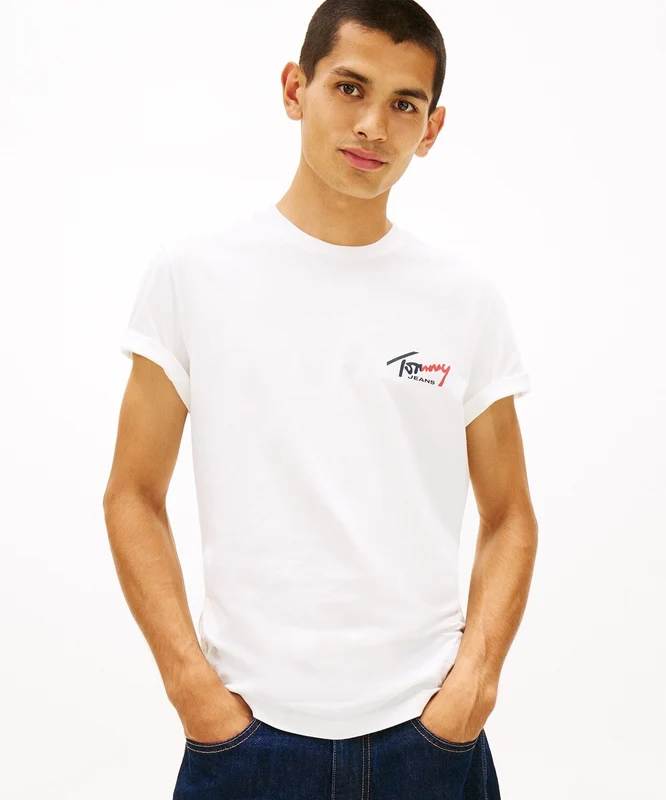 Tommy Hilfiger Slim Sign Chest T-Shirt Beyaz / S