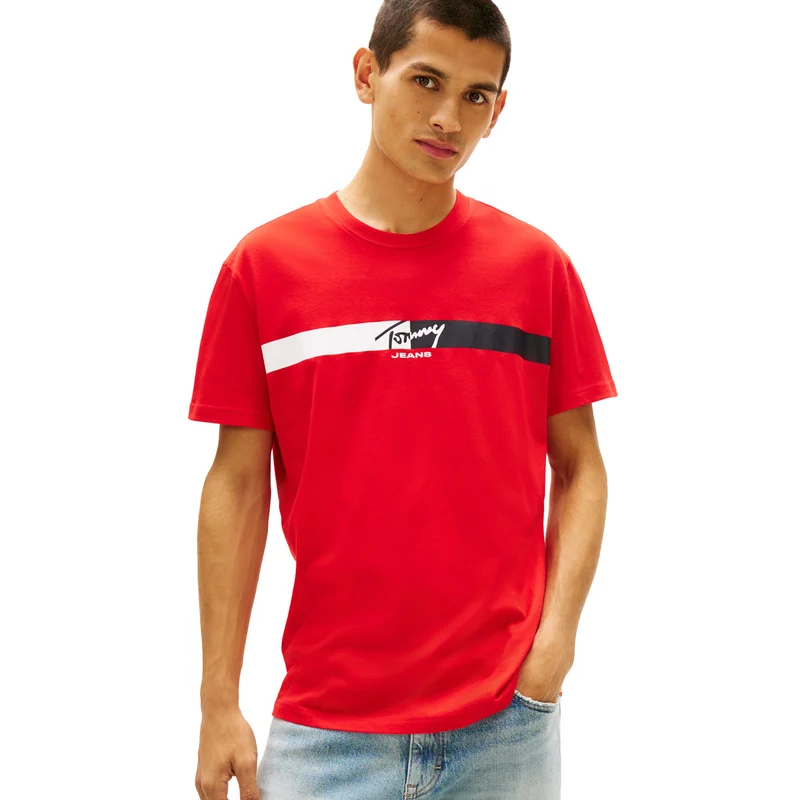 T-Shirt Uomo Tommy Jeans Signature Logo Rosso S