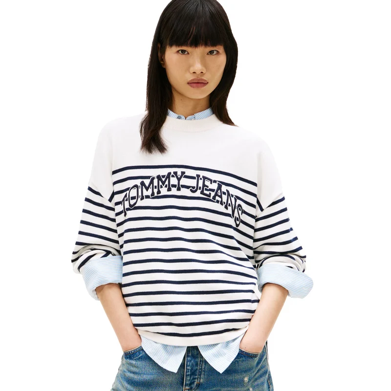 Maglione Donna Tommy Jeans Logo Embroidery Bianco Blu S