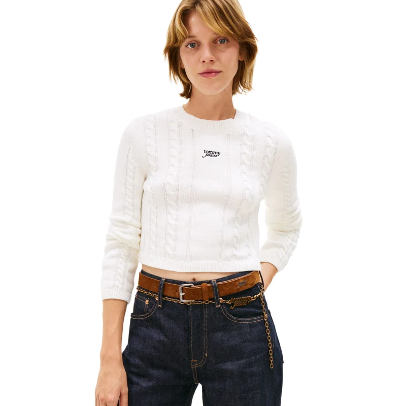 Maglione Donna Tommy Jeans Logo Embroidery Bianco S