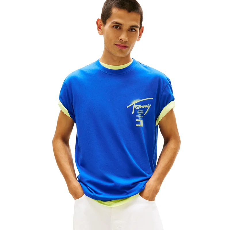 T-Shirt Uomo Tommy Jeans Signature Back Logo Blu S