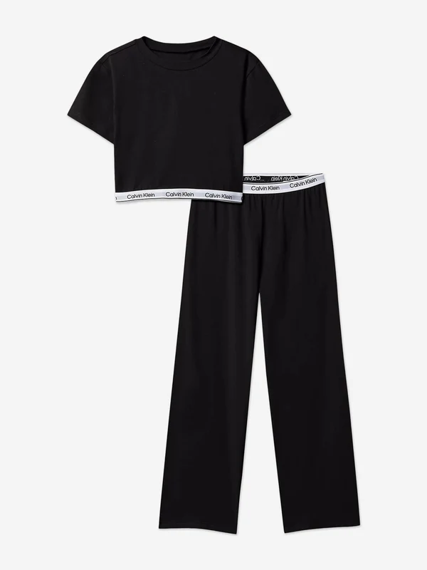 Calvin Klein Girls Logo Pyjama Set in Black Black / 14 - 16 Yrs