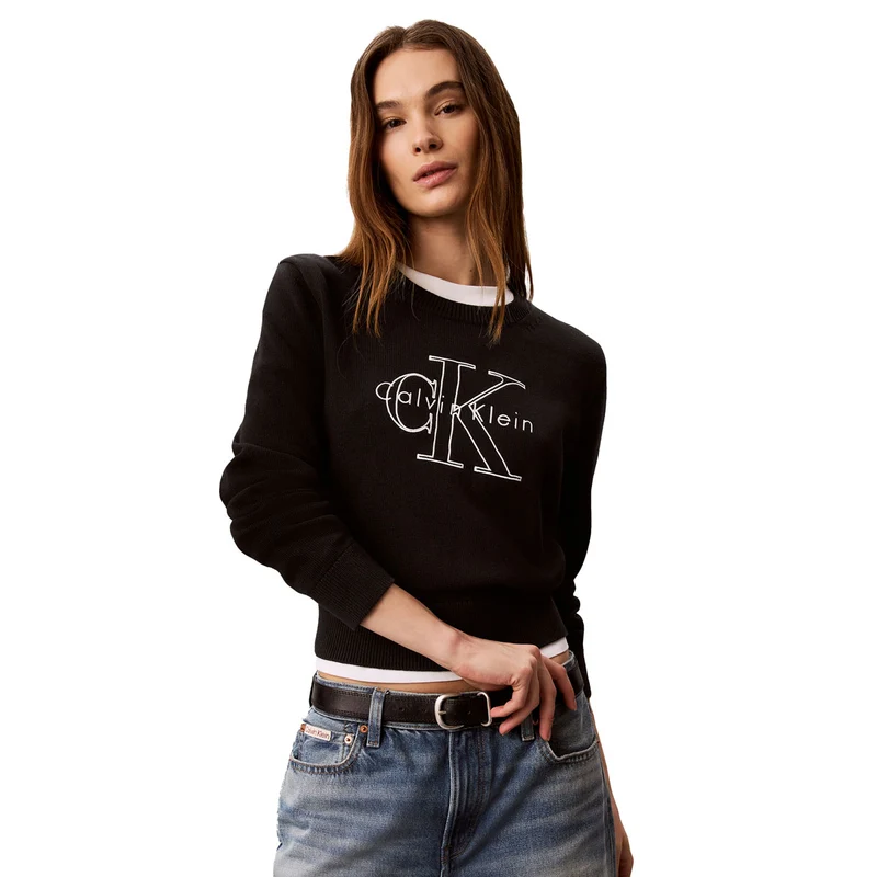 Maglione Donna Calvin Klein Logo Outline Nero L