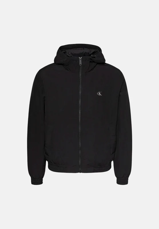 CALVIN KLEIN JEANS Giacca a vento con cappuccio nero da uomo con logo iconico XXL