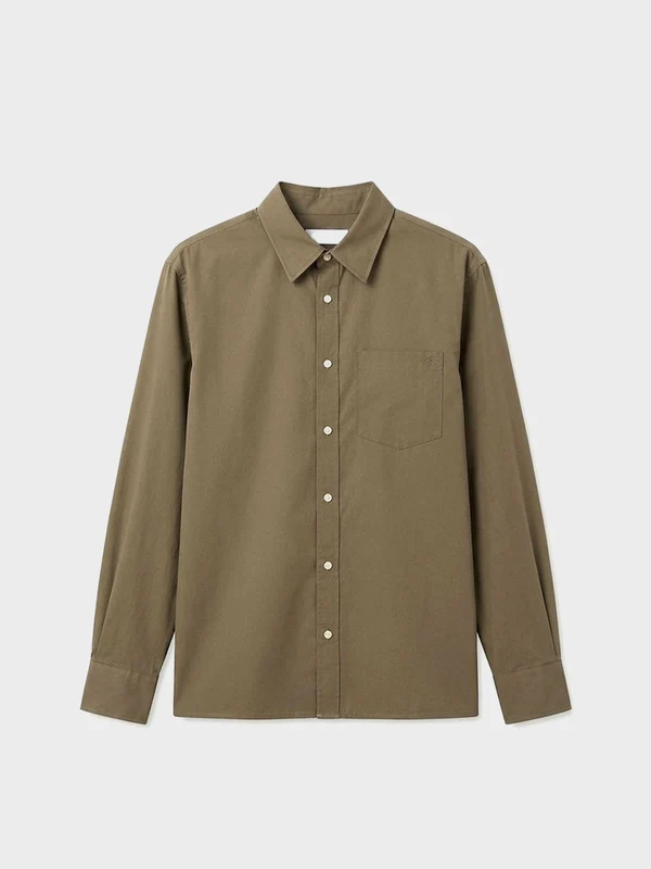 Calvin Klein Jeans - Men's Poplin Solid Long Sleeve Relaxed Fit Shirt Khaki Brown / XS