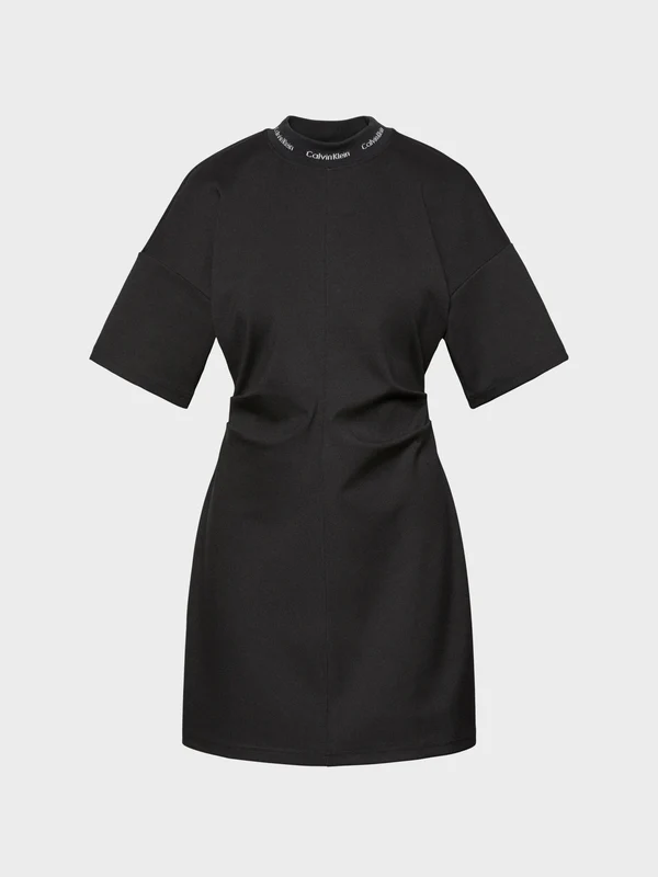Calvin Klein Jeans - Women's Short Sleeve Logo Rib Interlock T-Shirt Dress Black / M