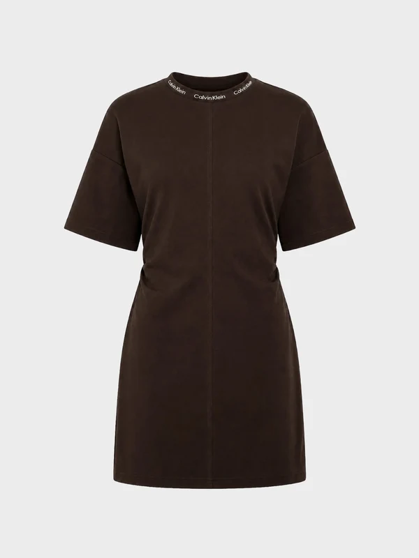 Calvin Klein Jeans - Women's Short Sleeve Logo Rib Interlock T-Shirt Dress Coffee Brown / xxs