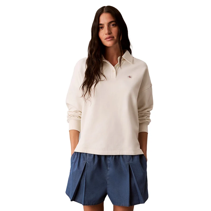 Polo Donna Calvin Klein Woven Label Bianco S