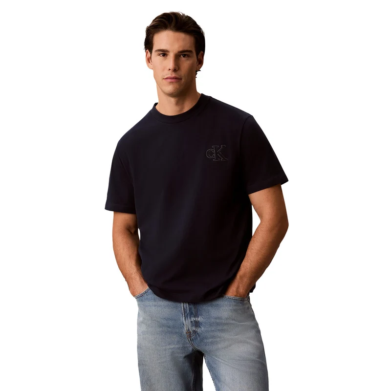 T-Shirt Uomo Calvin Klein 30S Easy Monogram Puff Blu XL