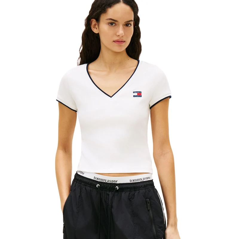 T-Shirt Donna Tommy Jeans Badge Bianco S