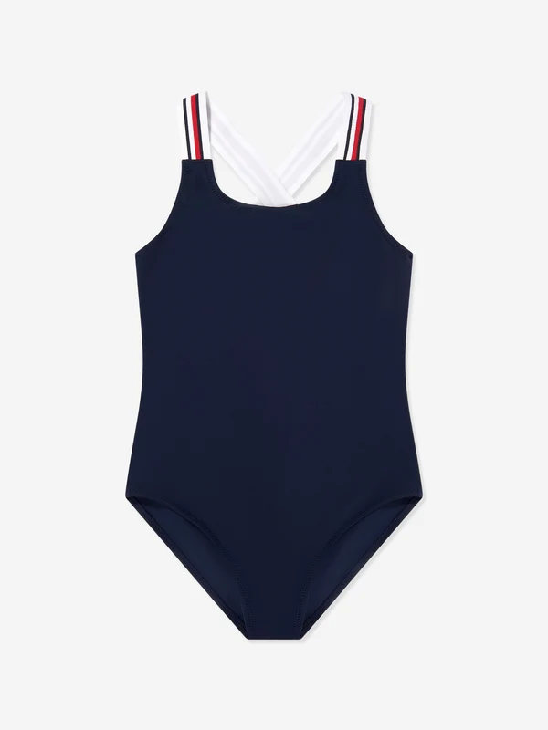 Tommy Hilfiger Girls Cross Back Swimsuit in Navy Navy / 8 - 10 Yrs