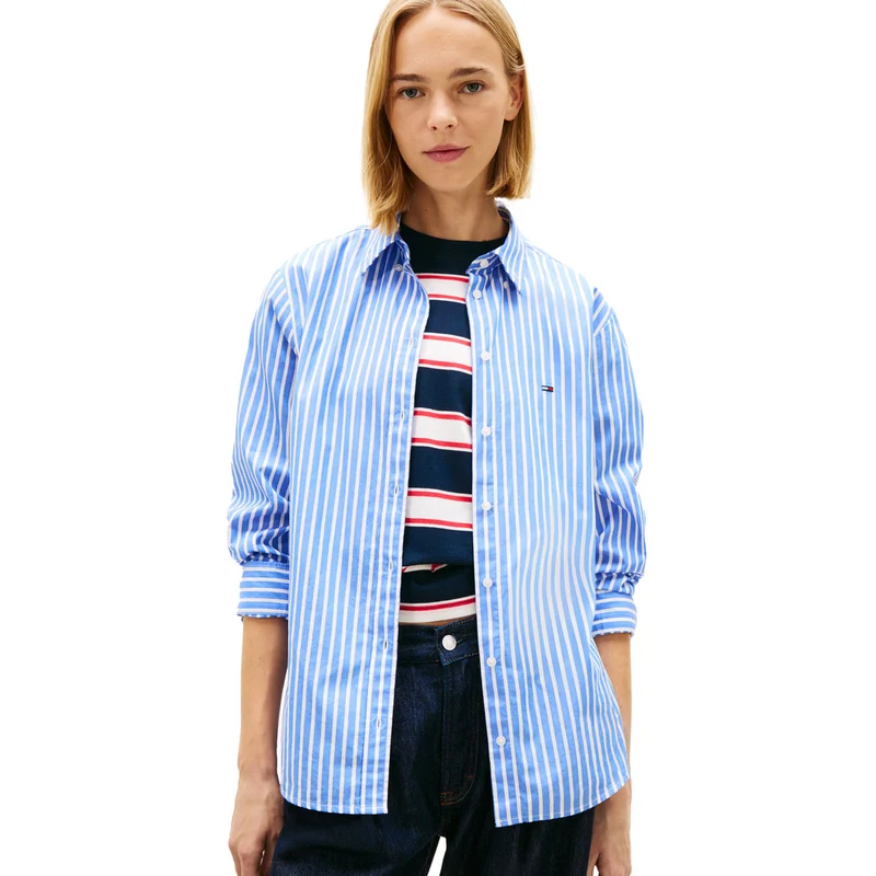 Camicia Donna Tommy Jeans Button Down Azzurro Bianco M