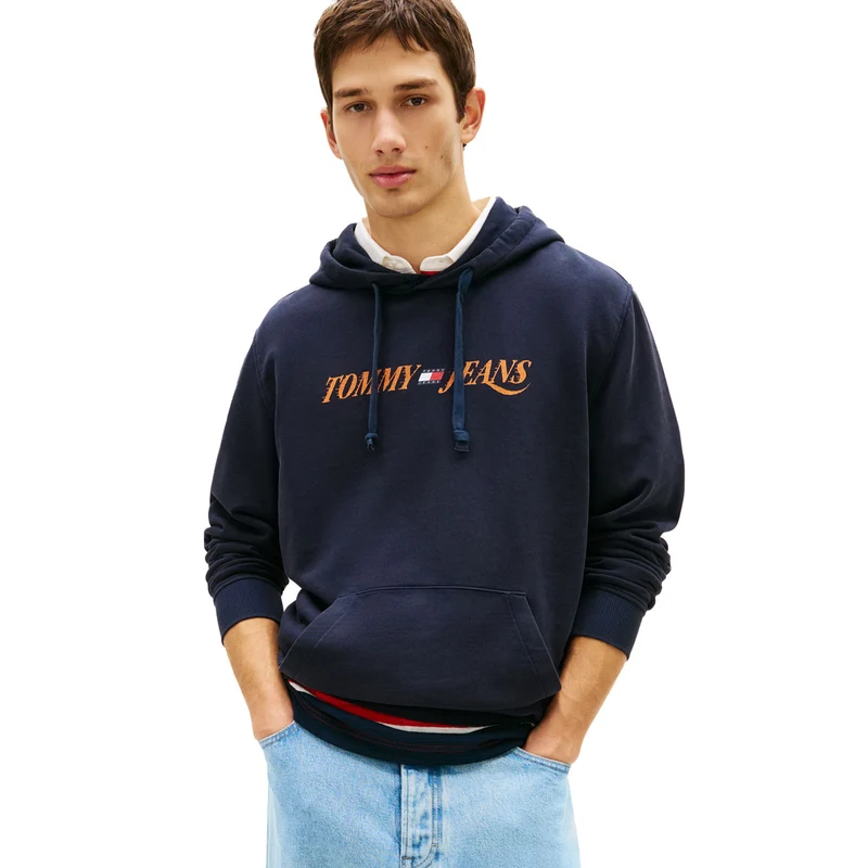 Felpa Uomo Tommy Jeans Logo Embroidery Blu Scuro S