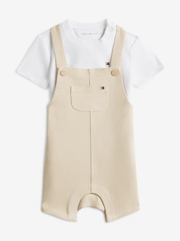 Tommy Hilfiger Baby Dungaree Short Set in Beige Beige / 3 Mths