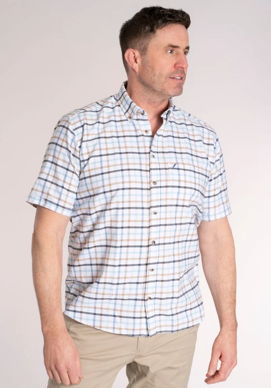 100% Cotton Short Sleeve Check Shirt - Navy Navy / M
