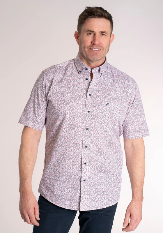 100% Cotton Short Sleeve Print Shirt - Pink Rose Pink Rose / 3XL