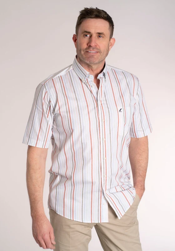 100% Cotton Short Sleeve Stripe Shirt - Red / Multi Red Multi / 2XL