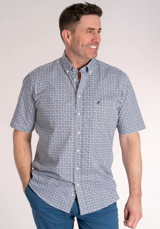 100% Cotton Short Sleeve Print Shirt - Pink Pink/navy / L