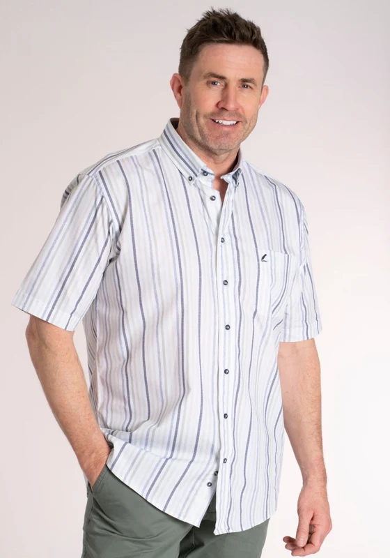 100% Cotton Short Sleeve Stripe Shirt - Green Multi Green Multi / L